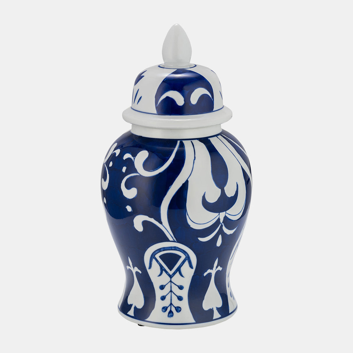 Ec Cer,14" White/blue Temple Jar