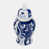 Ec Cer,14" White/blue Temple Jar