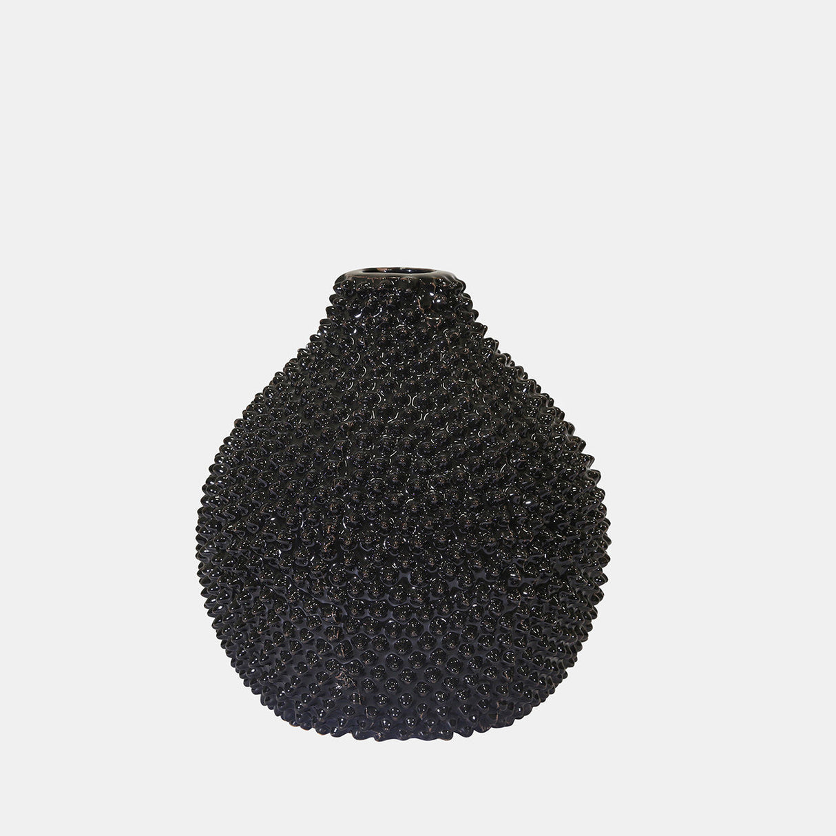 Ec, Gloss Black Spiked Ceramic Vase 8"