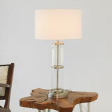 Echo Brushed Nickel Table Lamp with On/Off Switch Clear Glass Body Metal Base by Ashcroft Furniture at Eve Furniture