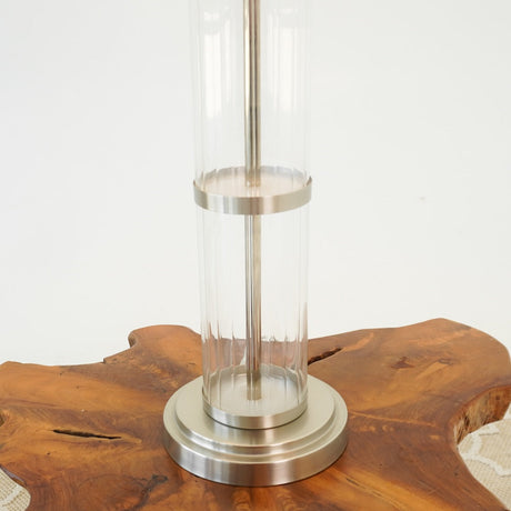 Echo Brushed Nickel Table Lamp with On/Off Switch Clear Glass Body Metal Base by Ashcroft Furniture at Eve Furniture