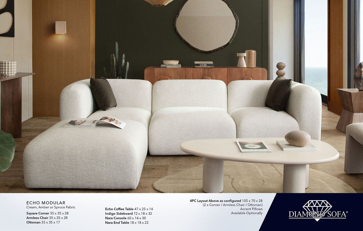 Echo Cream Fabric 6-Pc Sectional 140" x 105" by Diamond Sofa at Eve Furniture