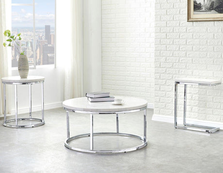 Echo White Marble Top Round Cocktail Table by Steve Silver at Eve Furniture
