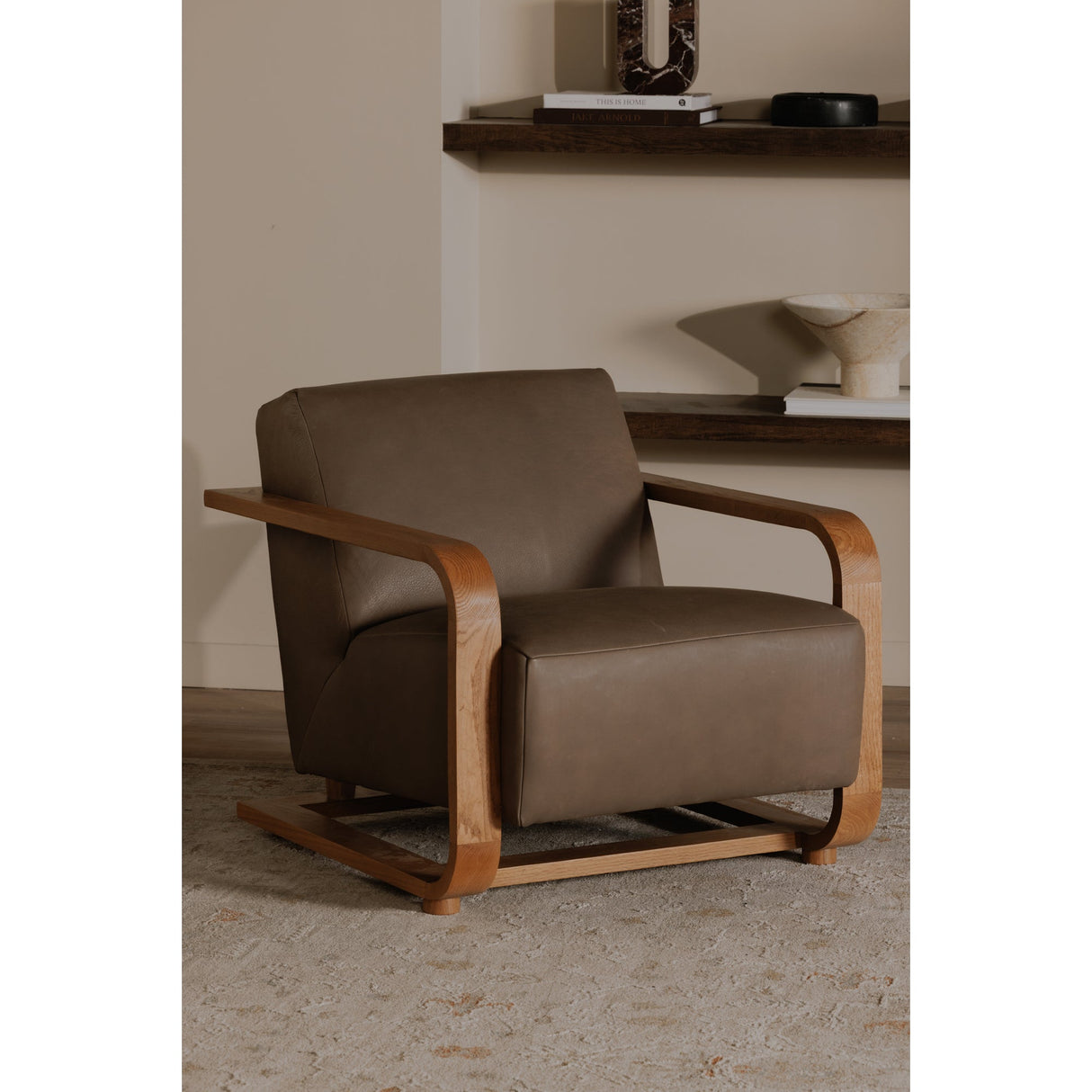 Eckersley Cool Brown Leather Lounge Chair by Moe's Home at Eve Furniture
