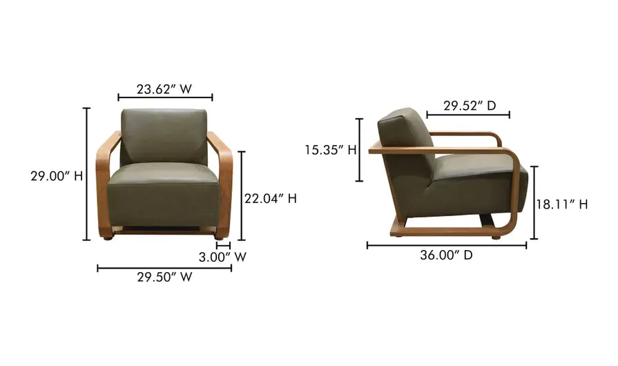 Eckersley Lounge Chair Olive Leather by Moe's Home at Eve Furniture