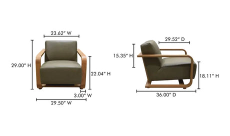 Eckersley Lounge Chair Olive Leather by Moe's Home at Eve Furniture