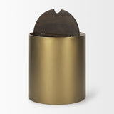 Eclipse Antique Brass Metal Drum Base w/ Dark Brown Wood Top End/Side Table by Mercana at Eve Furniture