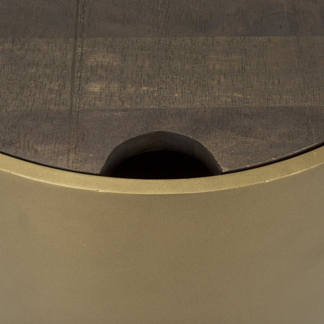 Eclipse Antique Brass Metal Drum Base w/ Dark Brown Wood Top End/Side Table by Mercana at Eve Furniture