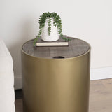 Eclipse Antique Brass Metal Drum Base w/ Dark Brown Wood Top End/Side Table by Mercana at Eve Furniture
