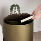 Eclipse Antique Brass Metal Drum Base w/ Dark Brown Wood Top End/Side Table by Mercana at Eve Furniture