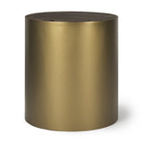 Eclipse Antique Brass Metal Drum Base w/ Dark Brown Wood Top End/Side Table by Mercana at Eve Furniture