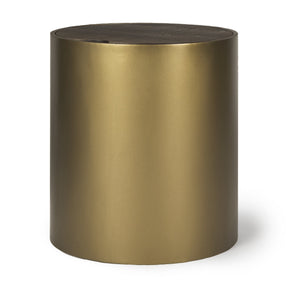 Eclipse Antique Brass Metal Drum Base w/ Dark Brown Wood Top End/Side Table by Mercana at Eve Furniture