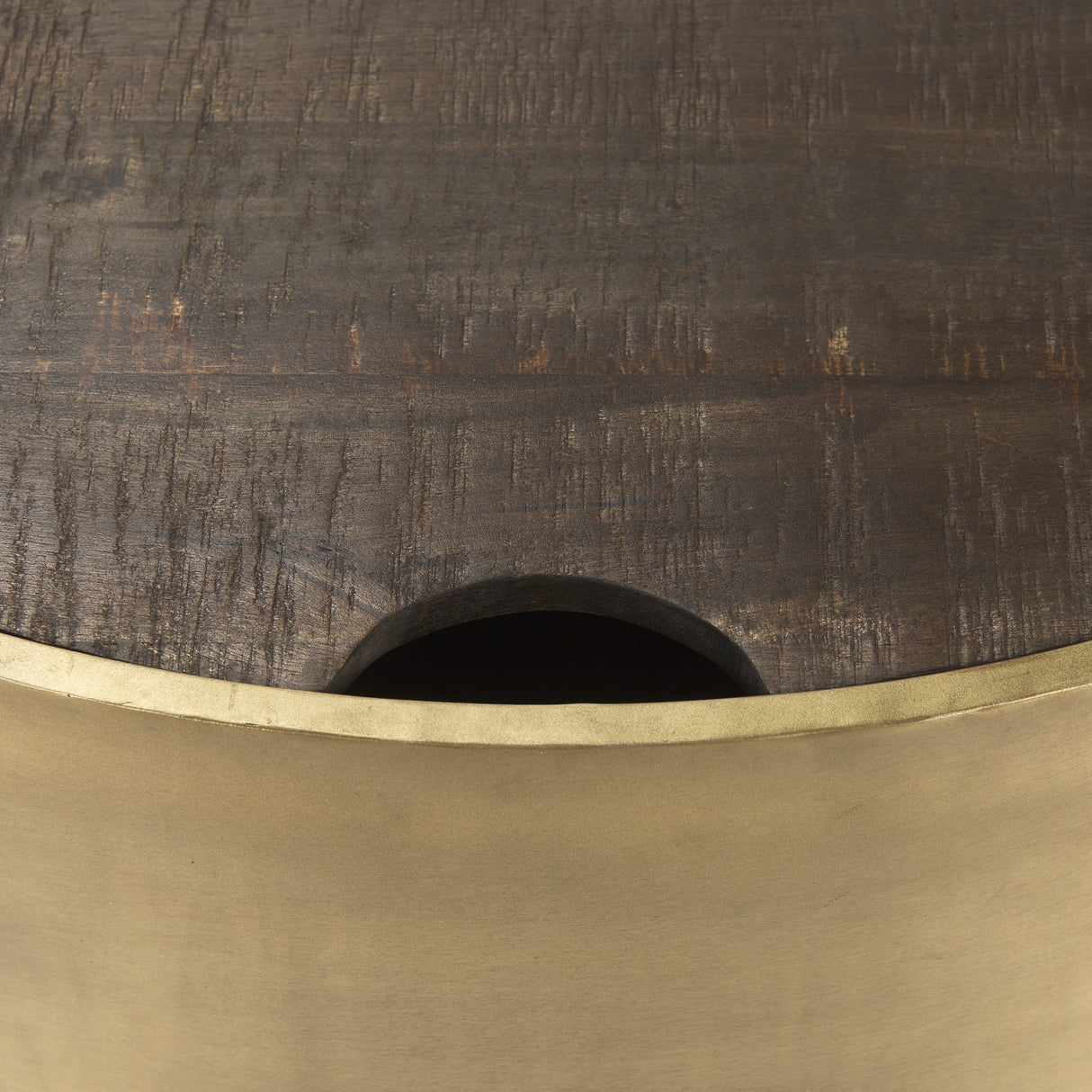 Eclipse Antique Brass Metal Drum Base w/ Dark Brown Wood Top Nested Coffee Table by Mercana at Eve Furniture