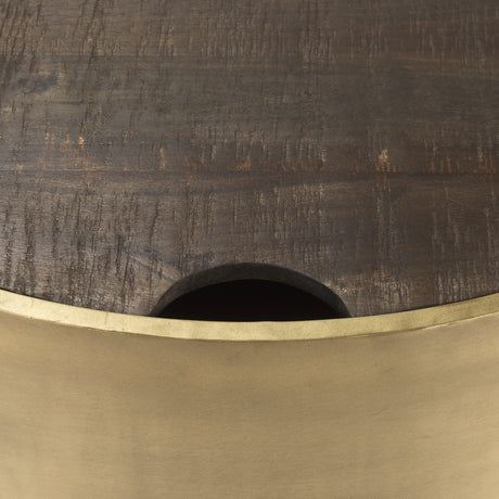 Eclipse Antique Brass Metal Drum Base w/ Dark Brown Wood Top Nested Coffee Table by Mercana at Eve Furniture