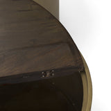 Eclipse Antique Brass Metal Drum Base w/ Dark Brown Wood Top Nested Coffee Table by Mercana at Eve Furniture