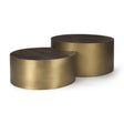 Eclipse Antique Brass Metal Drum Base w/ Dark Brown Wood Top Nested Coffee Table by Mercana at Eve Furniture