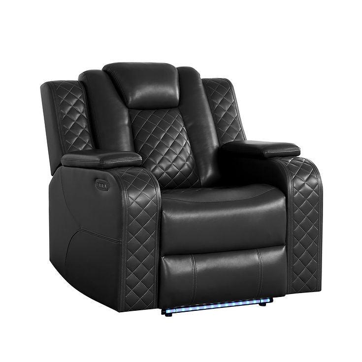 Eclipse Black Air Leather 3-Piece Power Reclining Living Room Set by New Era Innovations at Eve Furniture