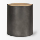 Eclipse Gunmetal Gray Drum Base w/ Brown Wood Top End/Side Table by Mercana at Eve Furniture