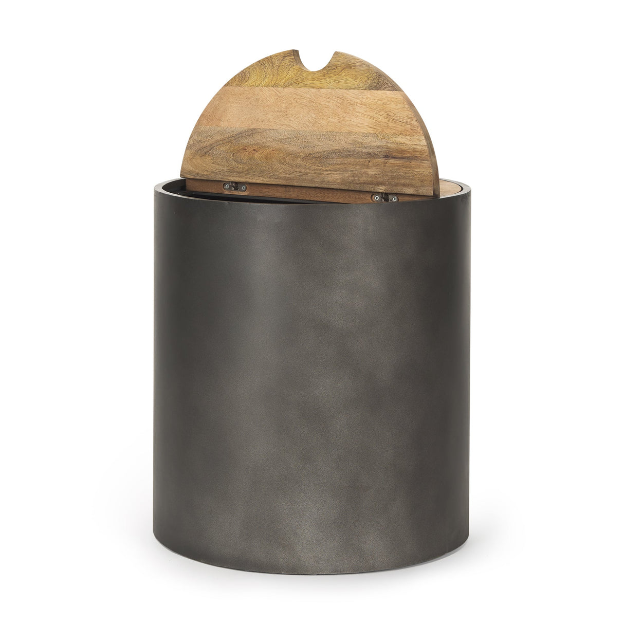 Eclipse Gunmetal Gray Drum Base w/ Brown Wood Top End/Side Table by Mercana at Eve Furniture