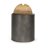Eclipse Gunmetal Gray Drum Base w/ Brown Wood Top End/Side Table by Mercana at Eve Furniture