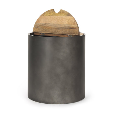 Eclipse Gunmetal Gray Drum Base w/ Brown Wood Top End/Side Table by Mercana at Eve Furniture