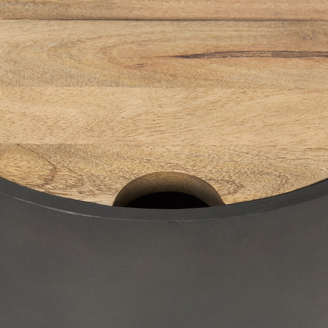 Eclipse Gunmetal Gray Drum Base w/ Brown Wood Top End/Side Table by Mercana at Eve Furniture