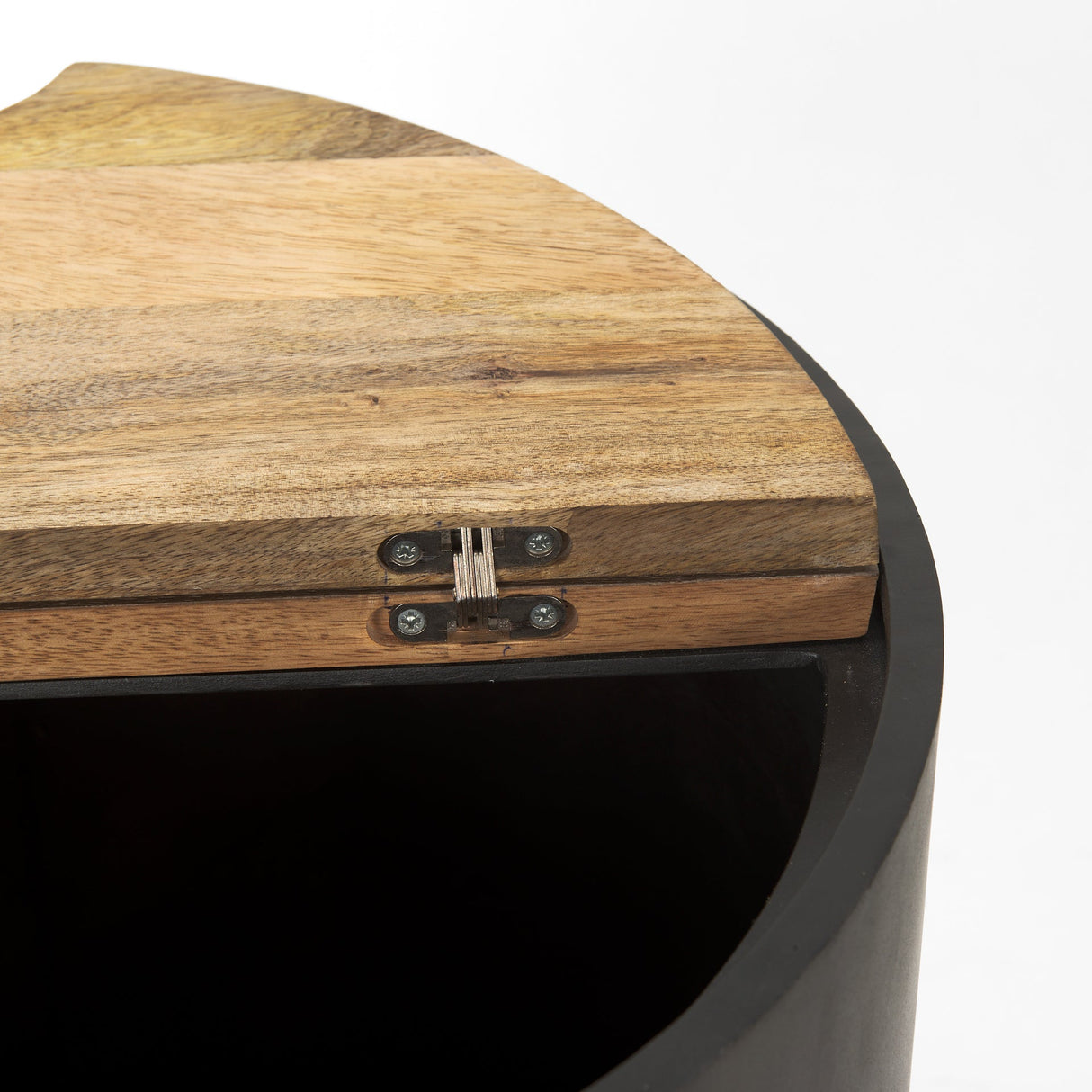Eclipse Gunmetal Gray Drum Base w/ Brown Wood Top End/Side Table by Mercana at Eve Furniture