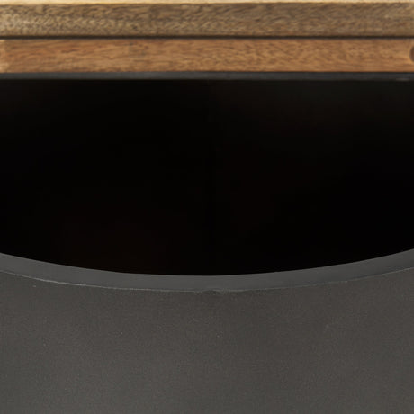 Eclipse Gunmetal Gray Drum Base w/ Brown Wood Top End/Side Table by Mercana at Eve Furniture