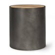 Eclipse Gunmetal Gray Drum Base w/ Brown Wood Top End/Side Table by Mercana at Eve Furniture
