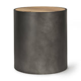 Eclipse Gunmetal Gray Drum Base w/ Brown Wood Top End/Side Table by Mercana at Eve Furniture