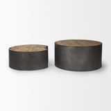 Eclipse Gunmetal Gray Drum Base w/ Brown Wood Top Nested Coffee Table by Mercana at Eve Furniture
