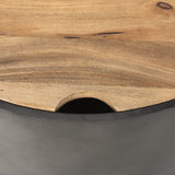 Eclipse Gunmetal Gray Drum Base w/ Brown Wood Top Nested Coffee Table by Mercana at Eve Furniture
