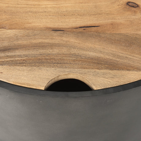 Eclipse Gunmetal Gray Drum Base w/ Brown Wood Top Nested Coffee Table by Mercana at Eve Furniture