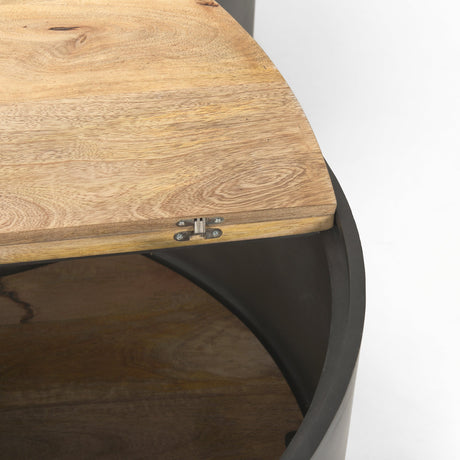 Eclipse Gunmetal Gray Drum Base w/ Brown Wood Top Nested Coffee Table by Mercana at Eve Furniture