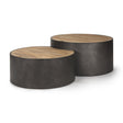 Eclipse Gunmetal Gray Drum Base w/ Brown Wood Top Nested Coffee Table by Mercana at Eve Furniture