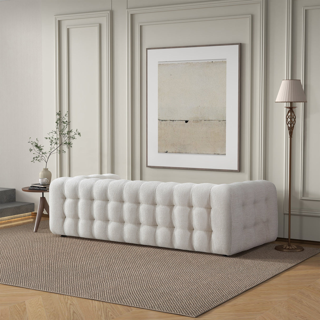 Eden Modern Tufted Chesterfield Cream Boucle Sofa by Ashcroft Imports at Eve Furniture