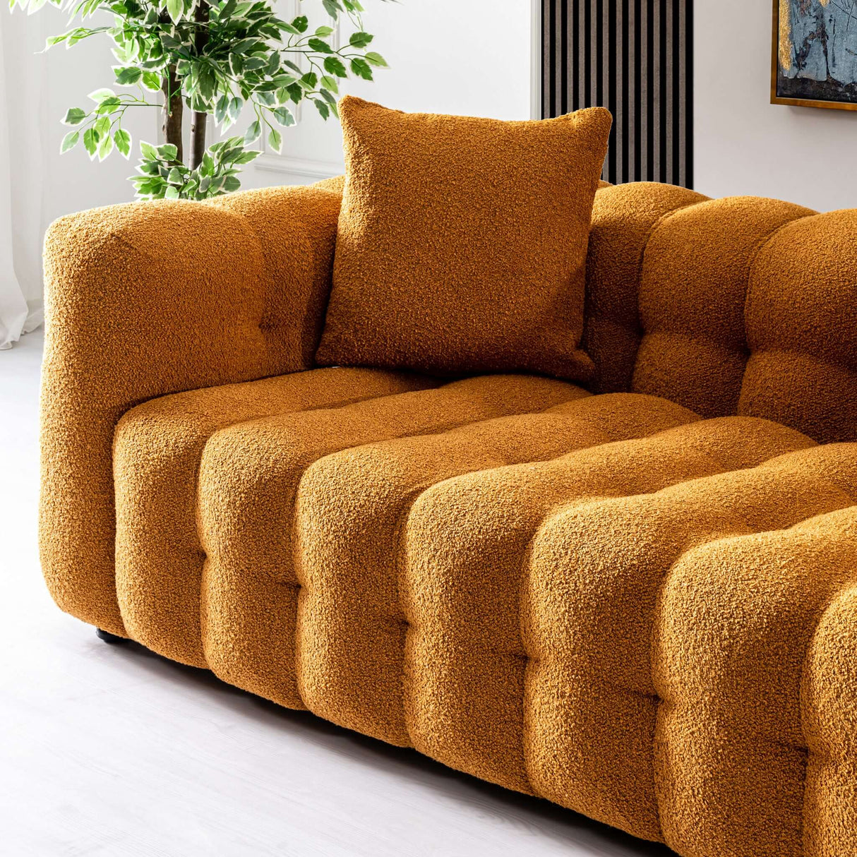 Eden Modern Tufted Chesterfield Boucle Fabric Sofa Burnt Orange