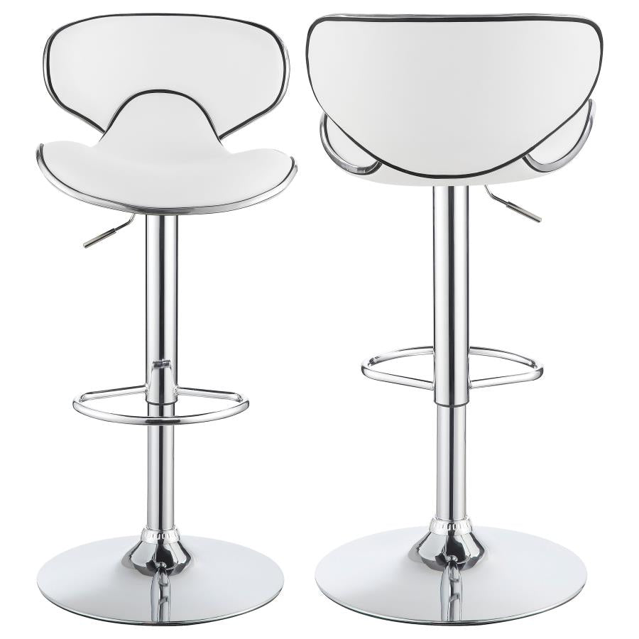 Edenton White/Chrome Upholstered Adjustable Height Bar Stools, Set of 2 by Coaster at Eve Furniture