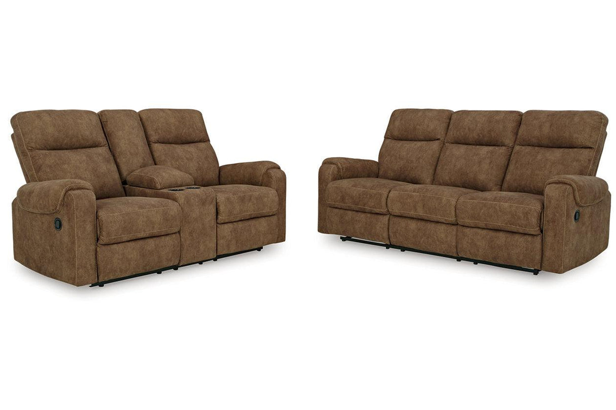Edenwold Brindle Manual Reclining Sofa and Loveseat by Ashley at Eve Furniture