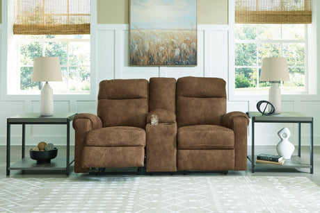 Edenwold Brindle Manual Reclining Loveseat with Console by Ashley at Eve Furniture