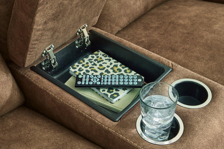 Edenwold Brindle Manual Reclining Loveseat with Console by Ashley at Eve Furniture