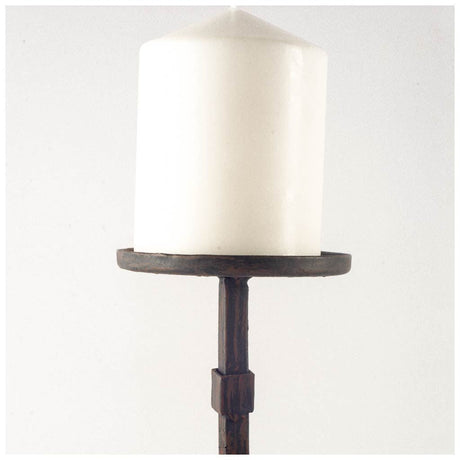 Edgeland I Short Brown Wood Metal Strap Candle Holder by Mercana at Eve Furniture