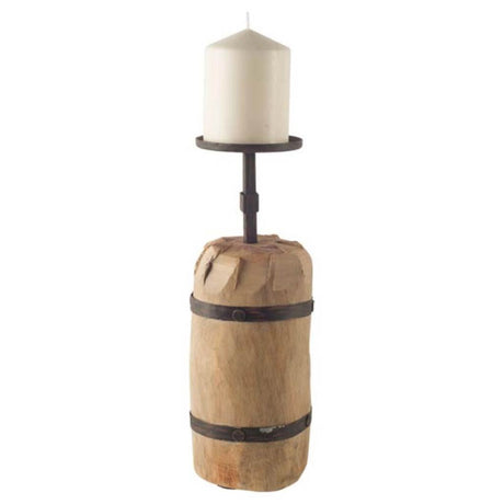 Edgeland I Short Brown Wood Metal Strap Candle Holder by Mercana at Eve Furniture