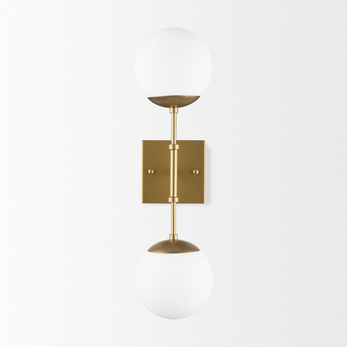 Edie Brushed Gold Metal w/ Frosted Glass Globes 2-Light Wall Sconce by Mercana at Eve Furniture