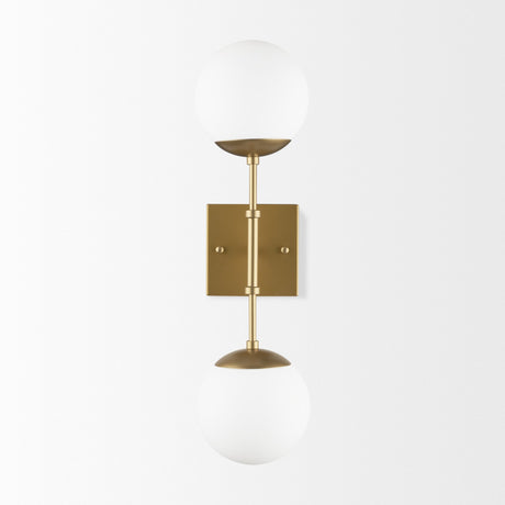 Edie Brushed Gold Metal w/ Frosted Glass Globes 2-Light Wall Sconce by Mercana at Eve Furniture