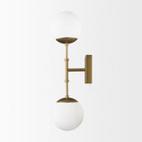 Edie Brushed Gold Metal w/ Frosted Glass Globes 2-Light Wall Sconce by Mercana at Eve Furniture
