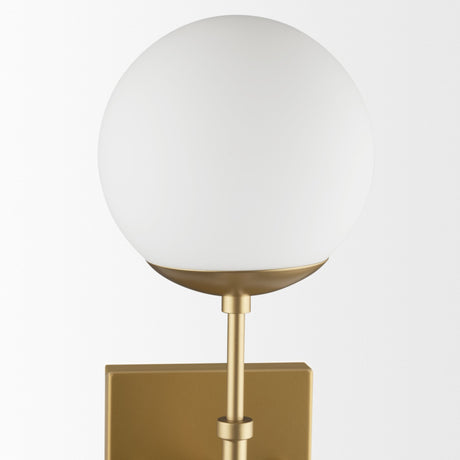 Edie Brushed Gold Metal w/ Frosted Glass Globes 2-Light Wall Sconce by Mercana at Eve Furniture
