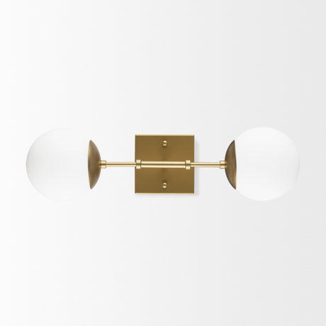 Edie Brushed Gold Metal w/ Frosted Glass Globes 2-Light Wall Sconce by Mercana at Eve Furniture