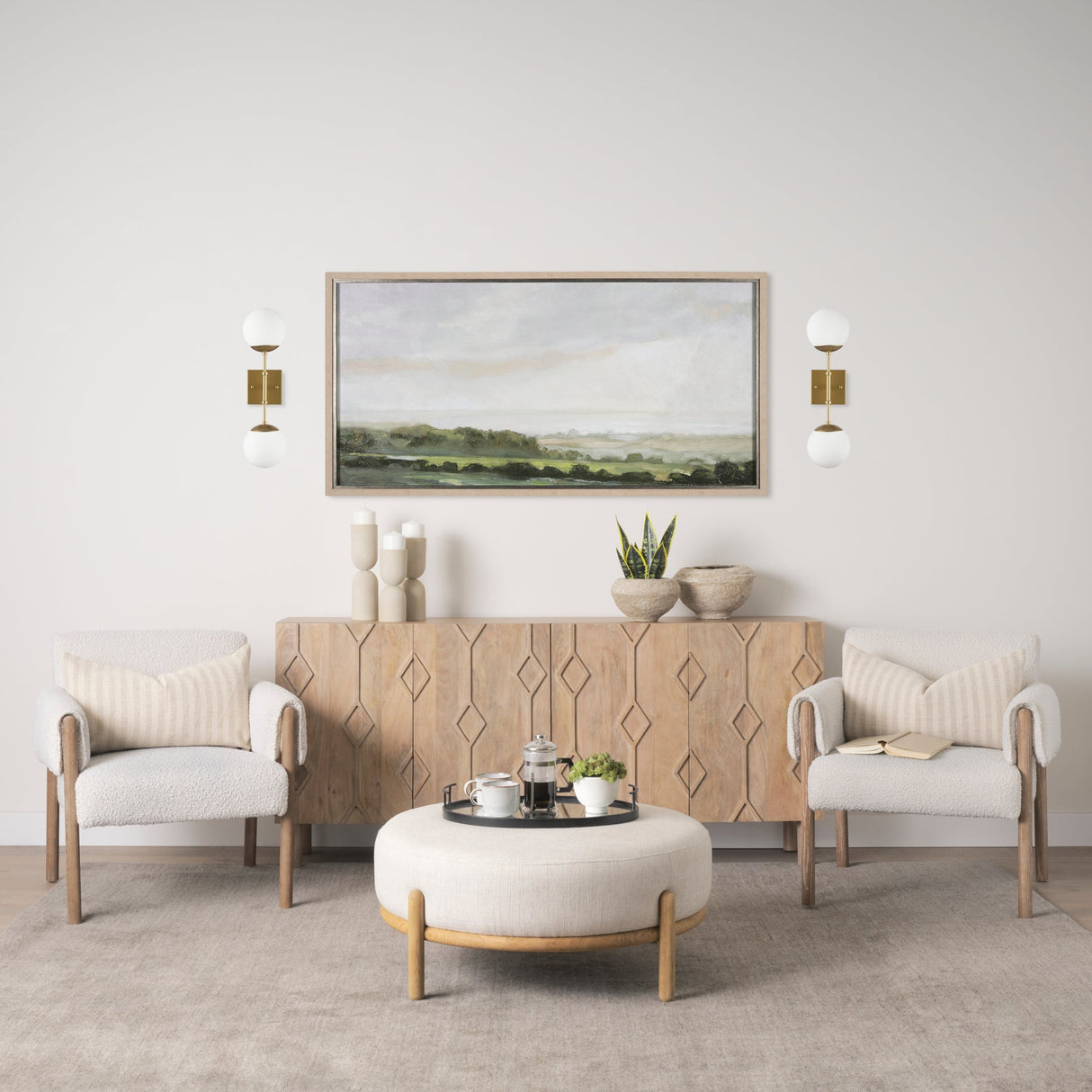 Edie Brushed Gold Metal w/ Frosted Glass Globes 2-Light Wall Sconce by Mercana at Eve Furniture