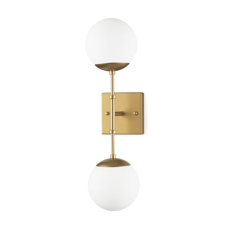 Edie Brushed Gold Metal w/ Frosted Glass Globes 2-Light Wall Sconce by Mercana at Eve Furniture